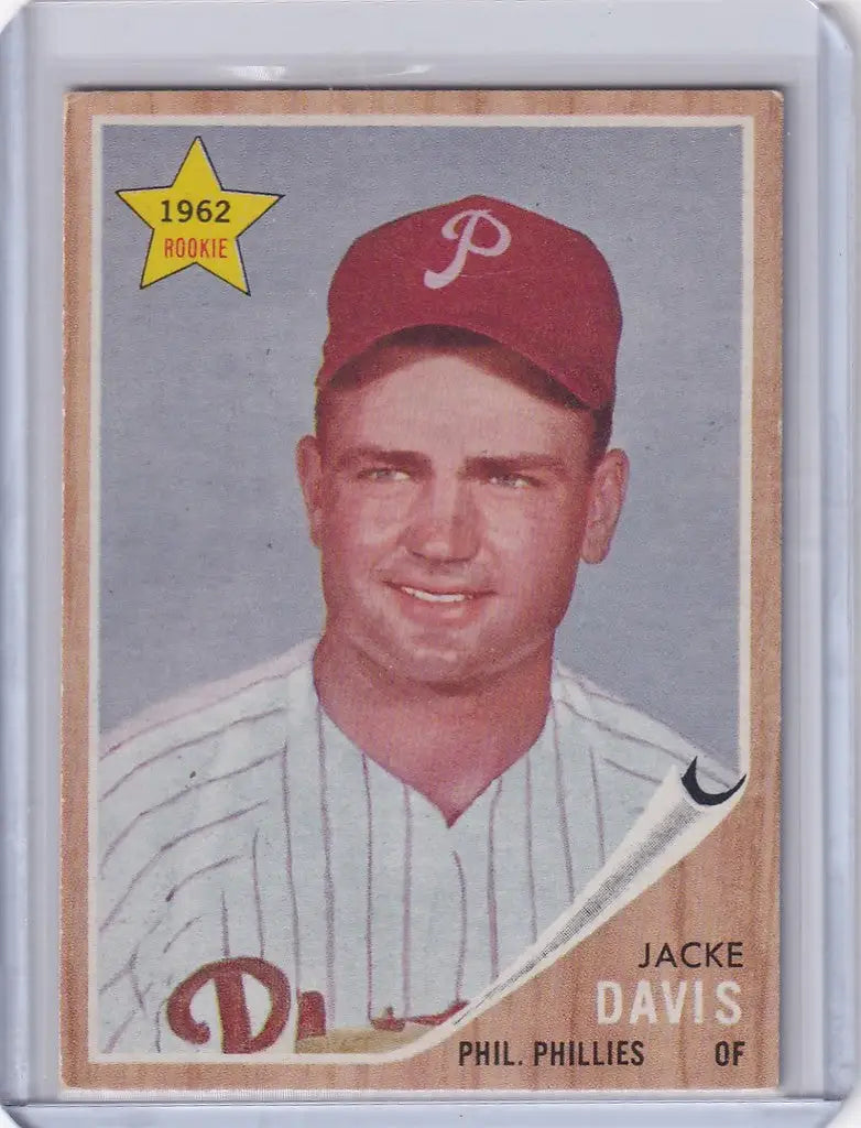 1962 Topps Jacke Davis Philadelphia Phillies baseball card featuring rookie player