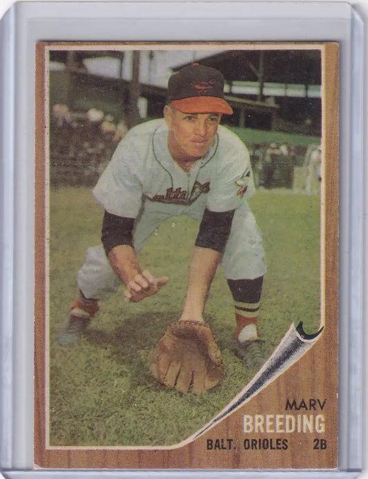 Vintage Marv Breeding baseball card of Baltimore Orioles from 1962 Topps series