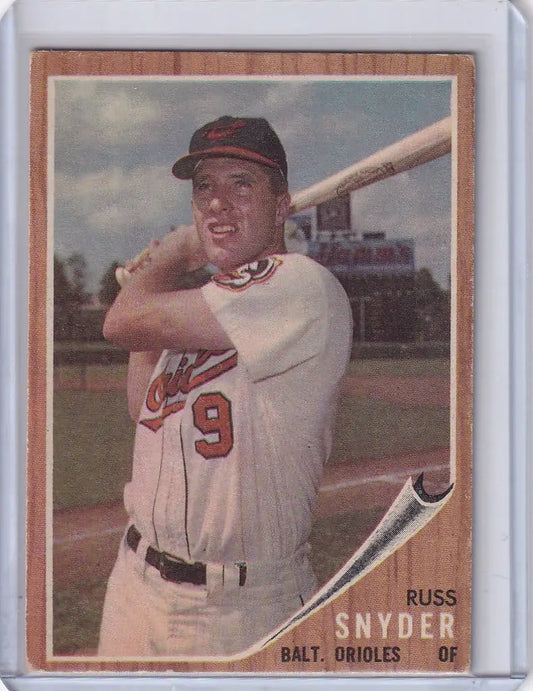 1962 Topps #64 Russ Snyder - Baltimore Orioles player in batting stance baseball card