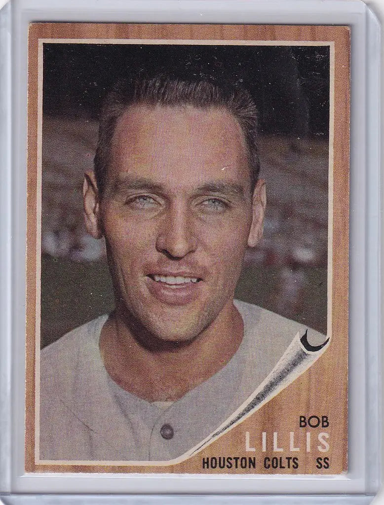 Baseball card of Bob Lillis smiling in a white uniform for Houston Colt .45’s