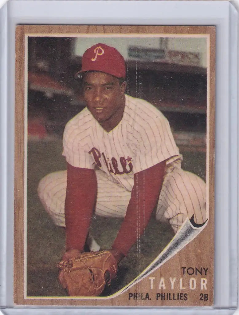 Tony Taylor Philadelphia Phillies baseball card in crouched fielding position