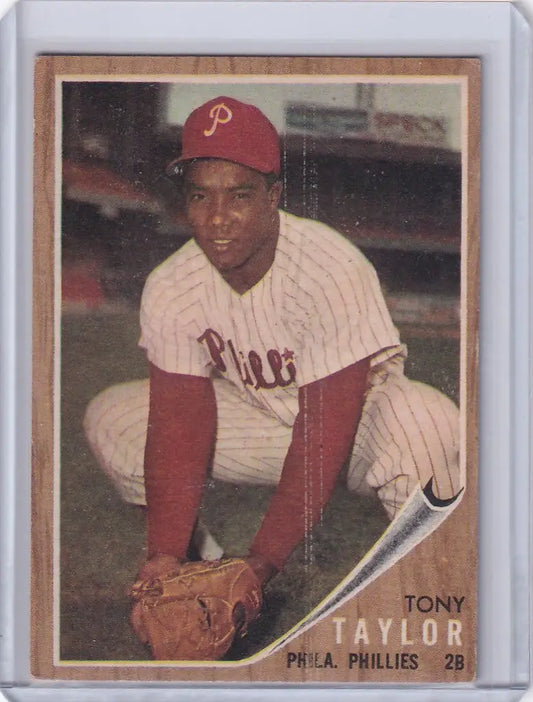 Tony Taylor Philadelphia Phillies baseball card in crouched fielding position
