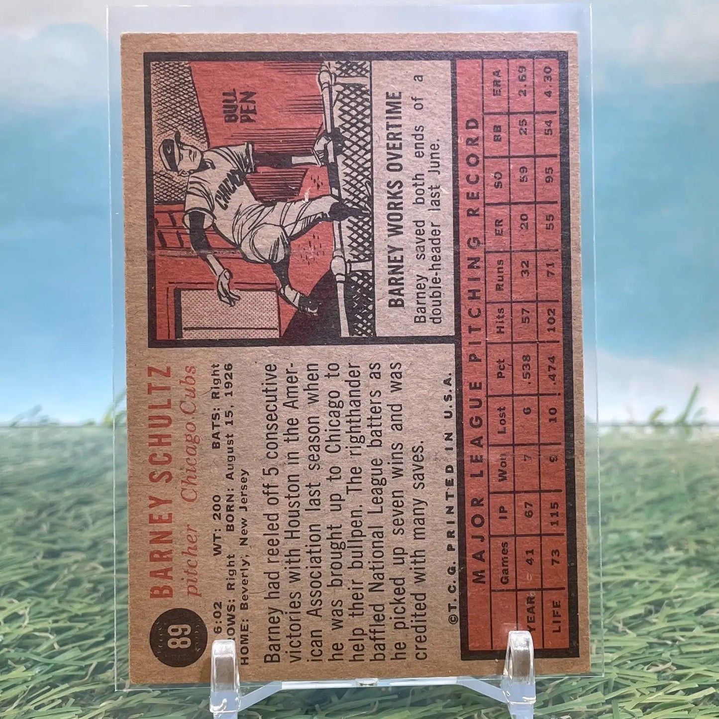 1962 Topps #89 Barney Schultz Chicago Cubs FREE SHIPPING - Baseball Card Single
