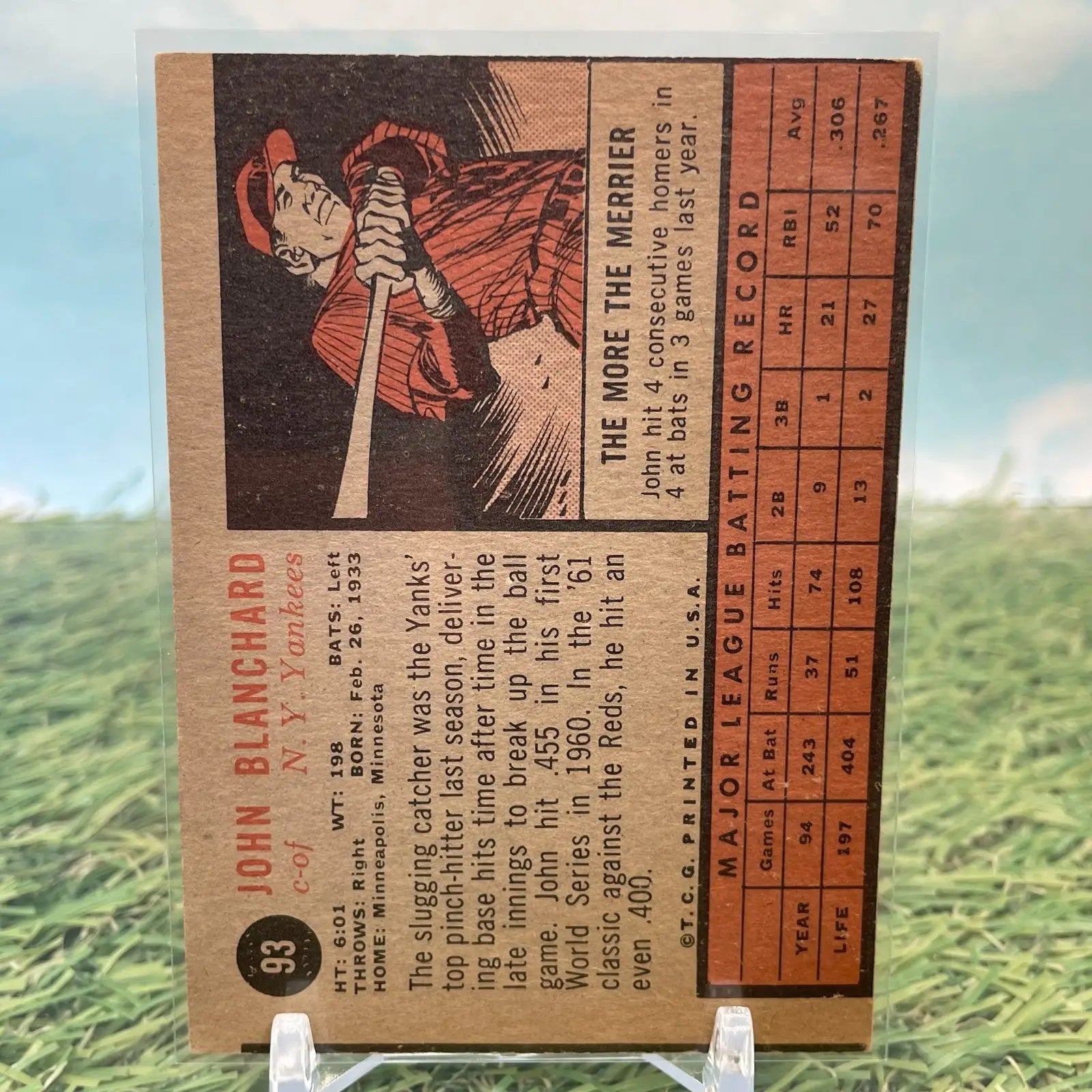 1962 Topps # 93 John Blanchard New York Yankees VG