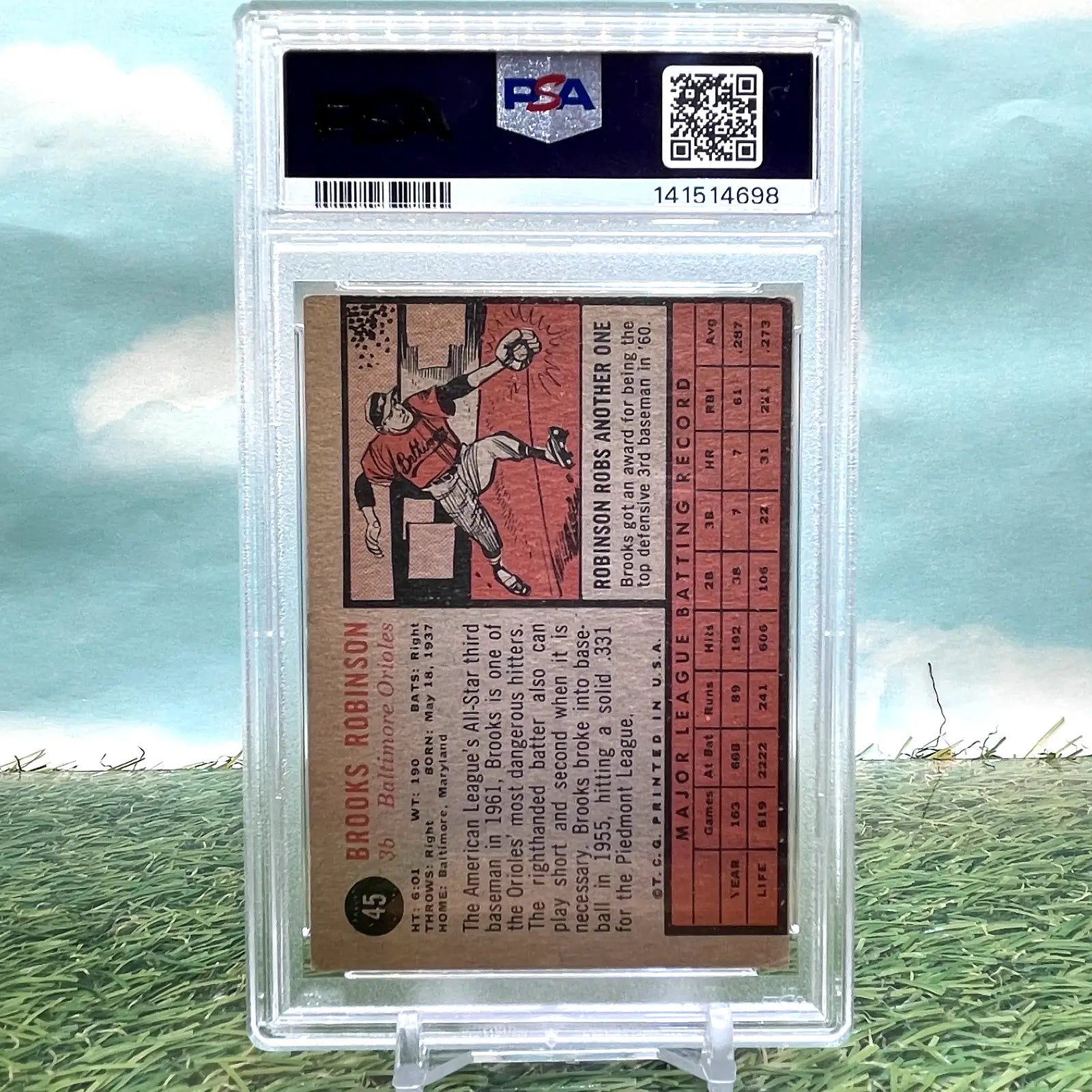 1962 Topps BROOKS ROBINSON Card #45 BALTIMORE ORIOLES PSA 2 - Baseball Card Single