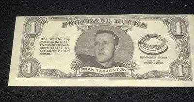 1962 Topps Bucks Football card insert featuring Fran Tarkenton Minnesota Vikings RC