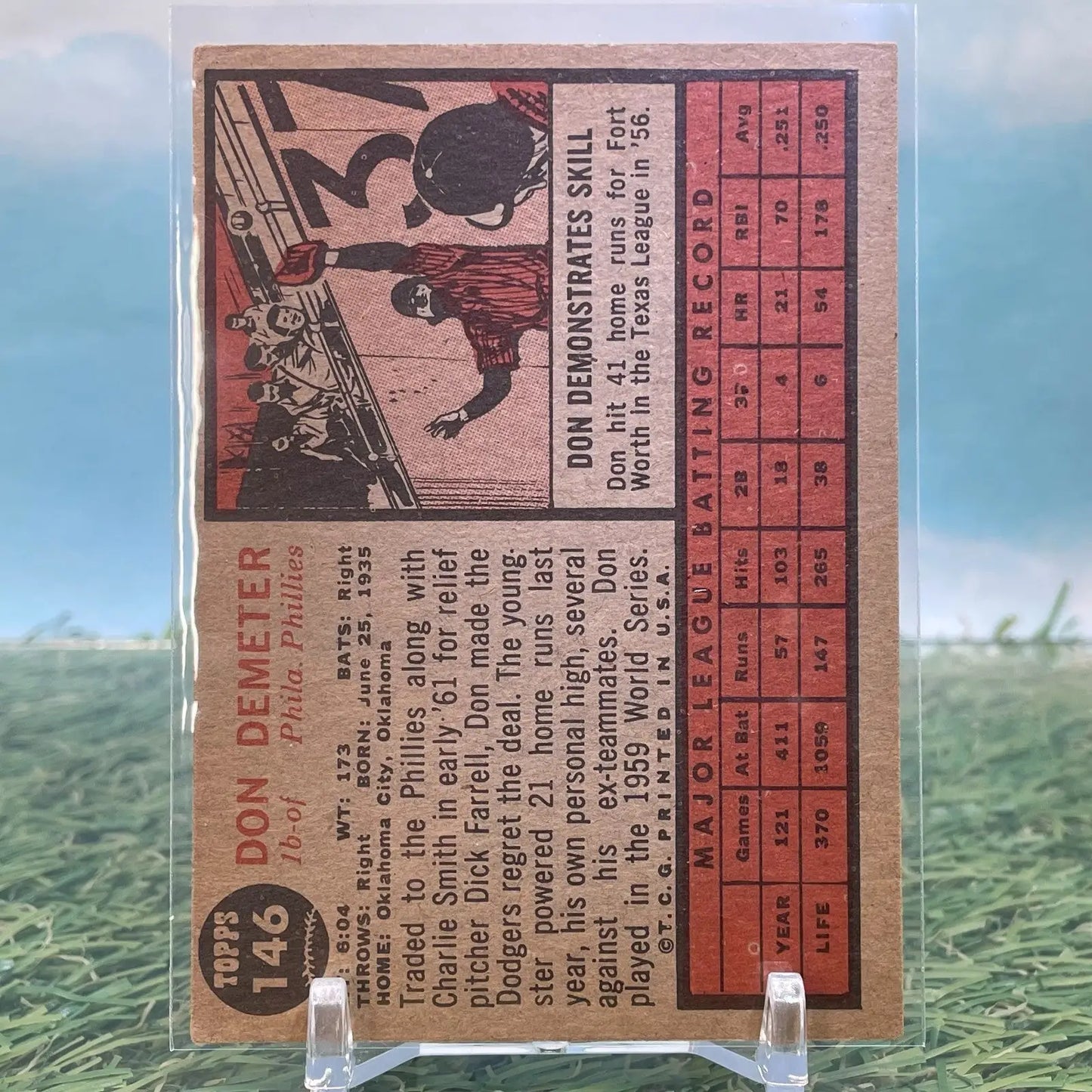 1962 Topps Card Baseball Don Demeter Philadelphia Phillies #146 - Baseball Card Single