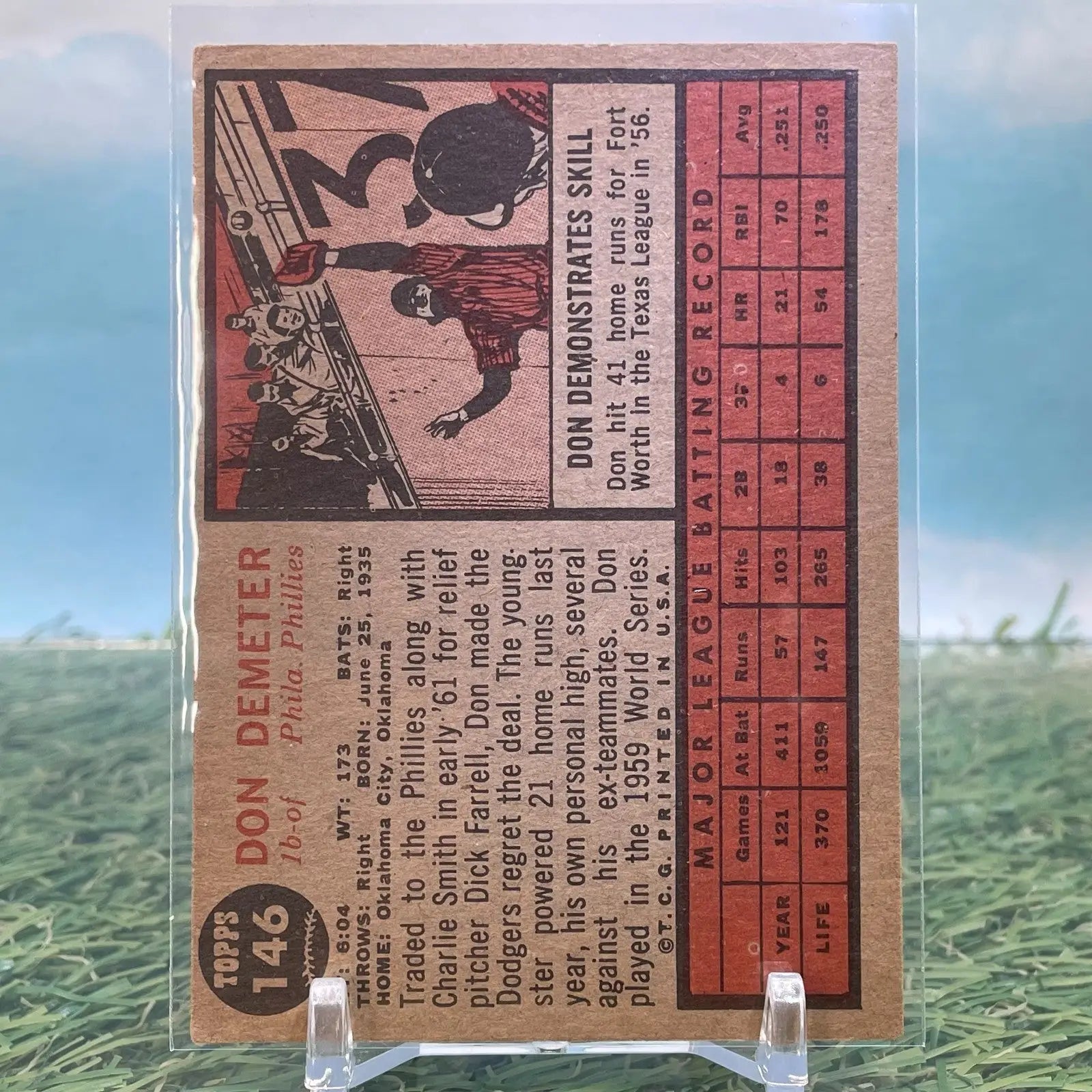 1962 Topps Card Baseball Don Demeter Philadelphia Phillies #146 - Baseball Card Single