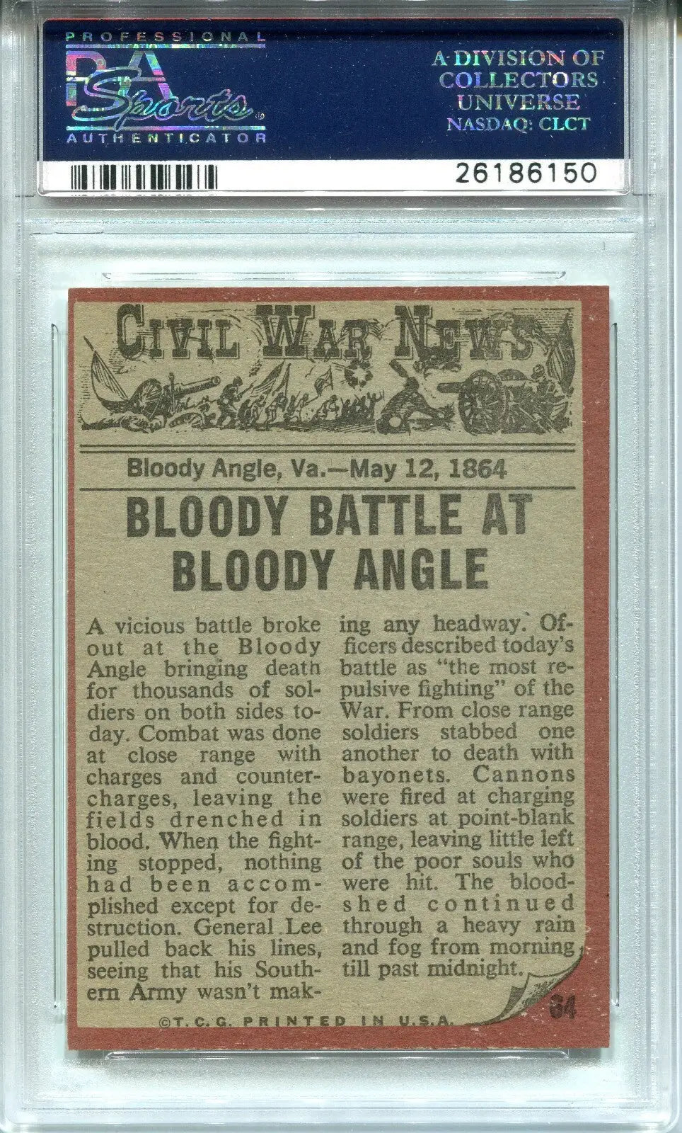 1962 Topps Civil War News #64 Jaws of Death PSA 8 o/c Bloody Angle May 12 1864 - Non-Sports Card Single