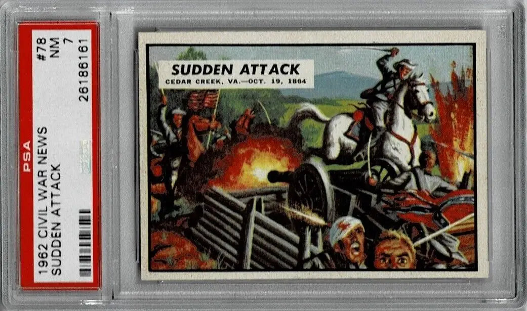 Graded Topps Civil War trading card showcasing Civil War News Sudden Attack Cedar Creek VA