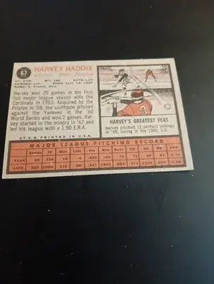 1962 Topps - Harvey Haddix #67. Pirates. EX - Baseball Card Single