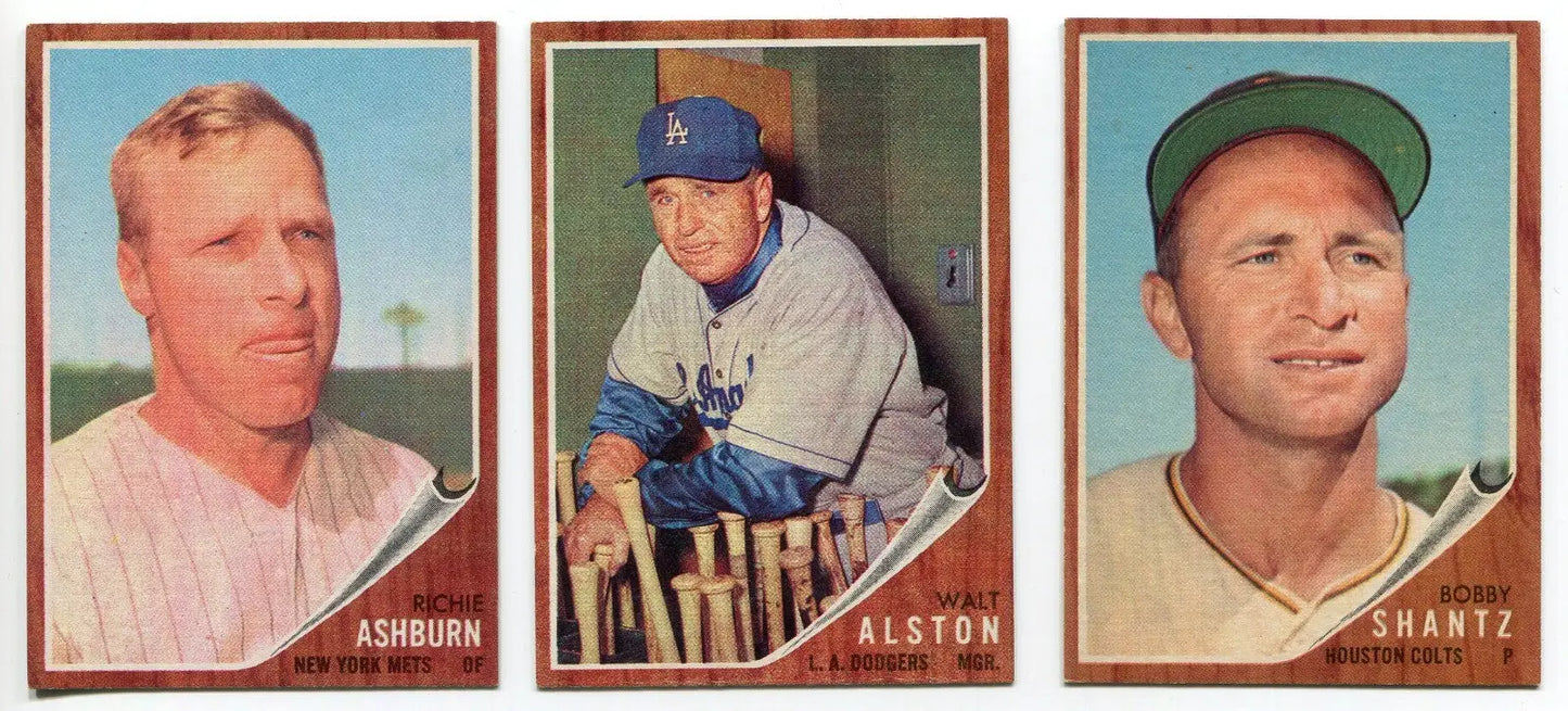 1962 Topps Lot (3) Walt Alston #217 Richie Ashburn #213 Bobby Shantz #177 NMT - Baseball Card Single