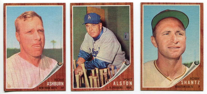 1962 Topps Lot (3) Walt Alston #217 Richie Ashburn #213 Bobby Shantz #177 NMT - Baseball Card Single