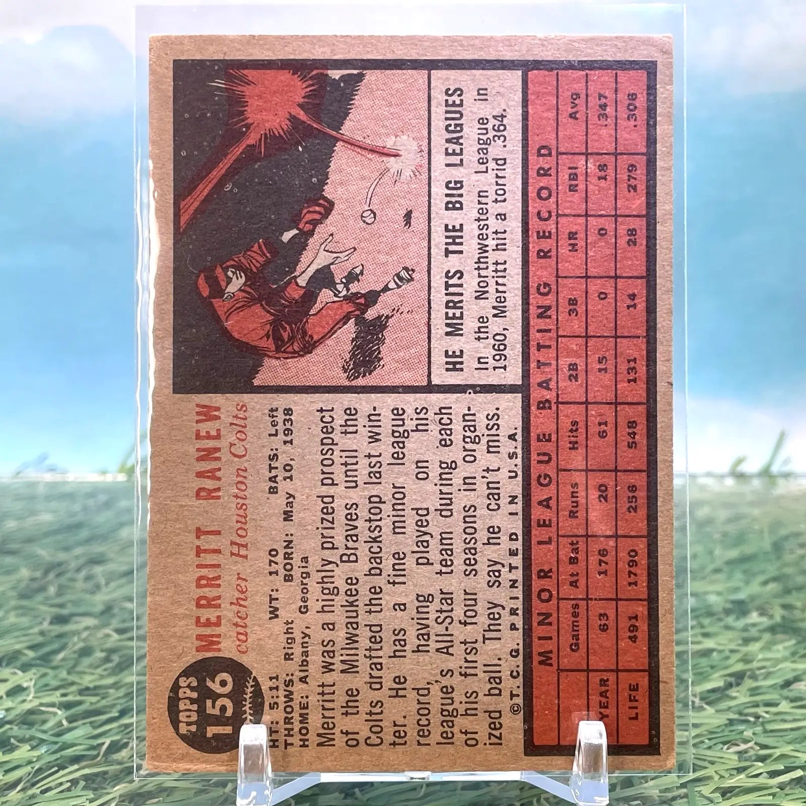 1962 Topps Merritt Ranew #156a Rookie (RC) Houston Colt.45s Very Good - Baseball Card Single