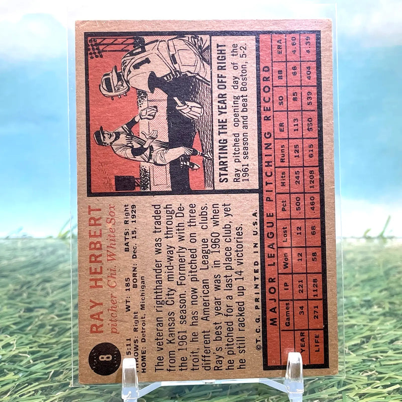 1962 Topps Ray Herbert #8 Chicago White Sox VG FREE SHIPPING - Baseball Card Single