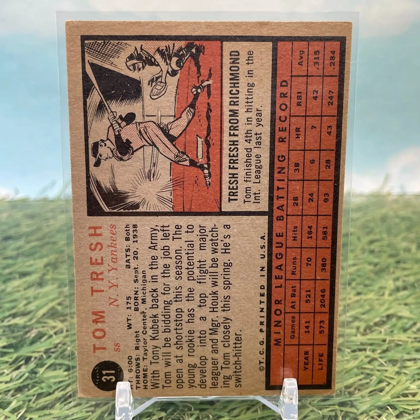 1962 Topps TOM TRESH ROOKIE New York Yankees #31 VG Condition! (5) - Baseball Card Single