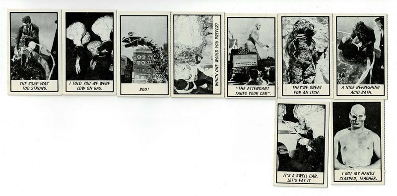 Collection of vintage Monster Laffs Topps Midgee trading cards in a lot of 34 mini cards