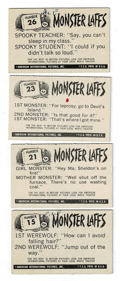 Vintage Monster Laffs trading cards from Topps Monster Laffs Midgee series presentation