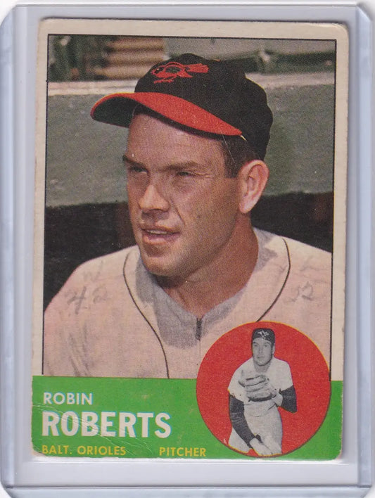 1963 Topps 125 Robin Roberts baseball card from Baltimore Orioles collection