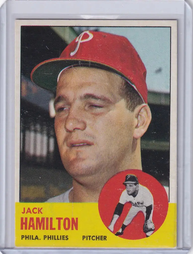 Baseball card of Jack Hamilton from the Philadelphia Phillies 1963 Topps 132 set