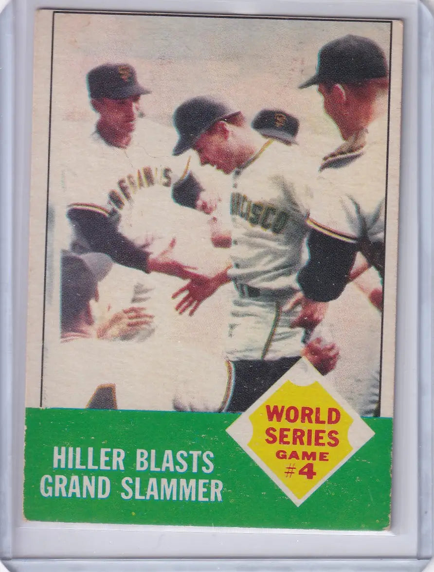Baseball card of Hiller Blasts Grand Slammer in World Series Game 4 celebration