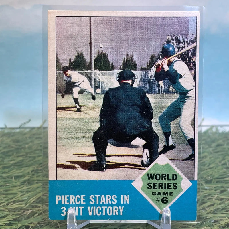 1963 Topps #147 World Series Game #6: Pierce Stars in 3-Hit Victory Giants - Baseball Card Single