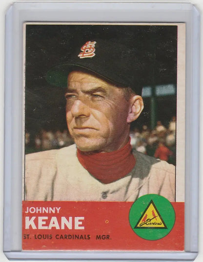 Baseball card of Johnny Kean in St. Louis Cardinals uniform from 1963 Topps