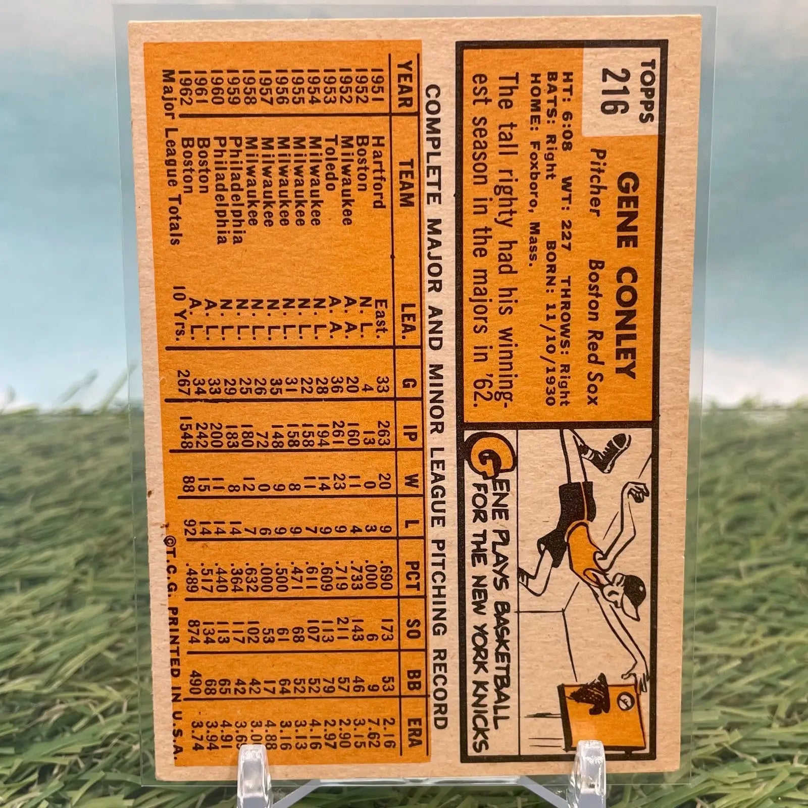 1963 Topps #216 Gene Conley baseball card Boston Red Sox EX