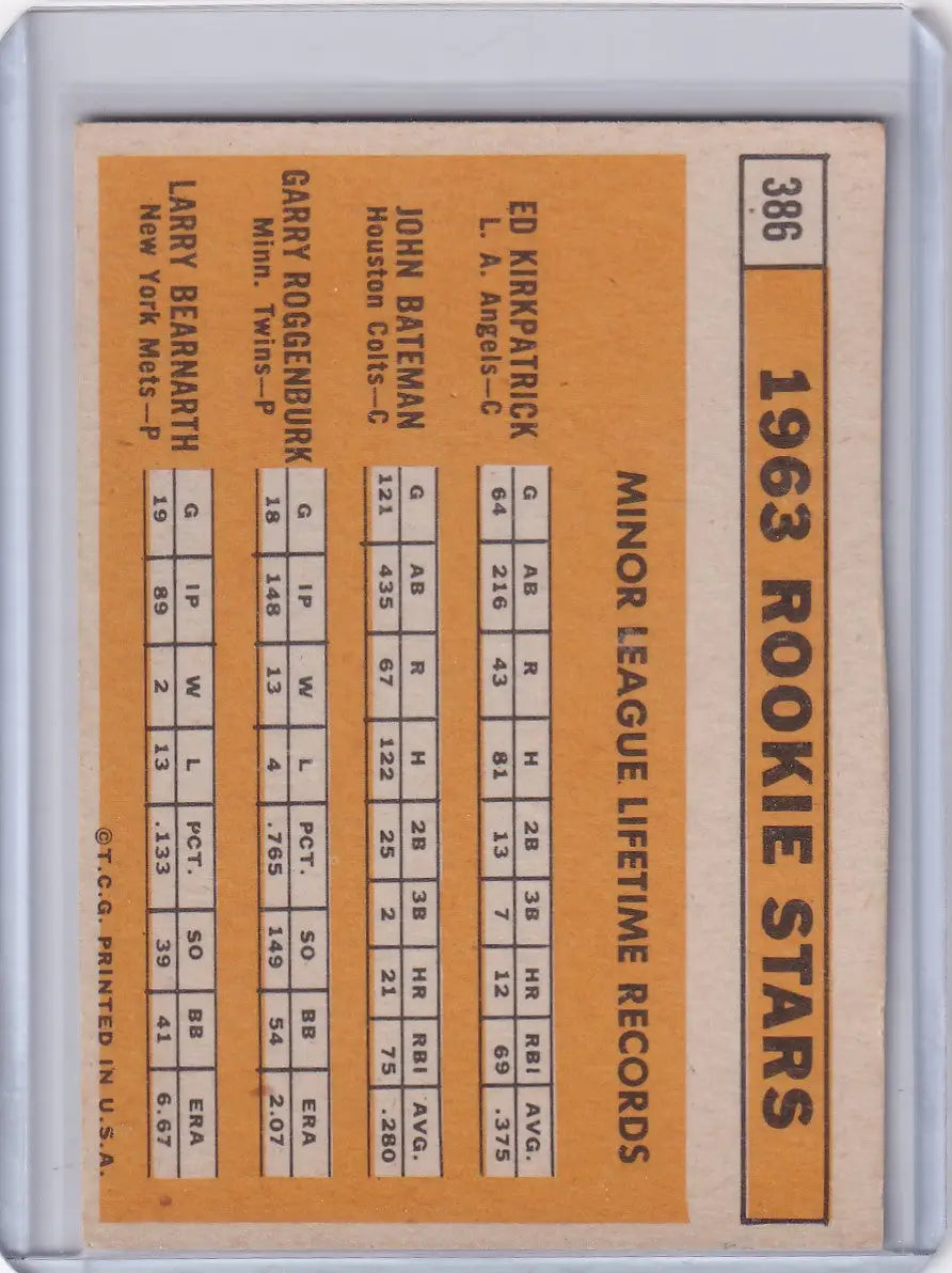1963 Topps 386 1963 Rookie Stars - Kirkpatrick / Bateman / Roggenburk/ Bearnarth