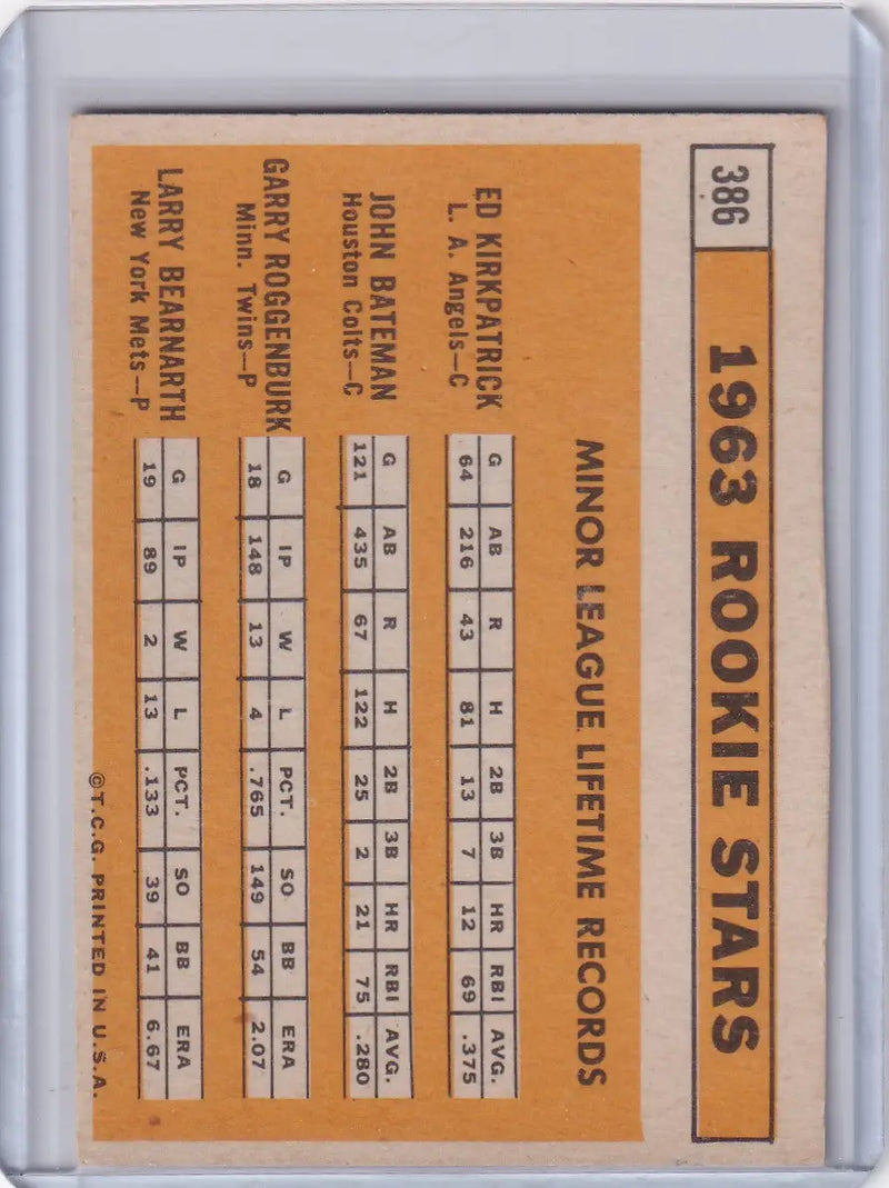 1963 Topps 386 1963 Rookie Stars - Kirkpatrick / Bateman / Roggenburk/ Bearnarth