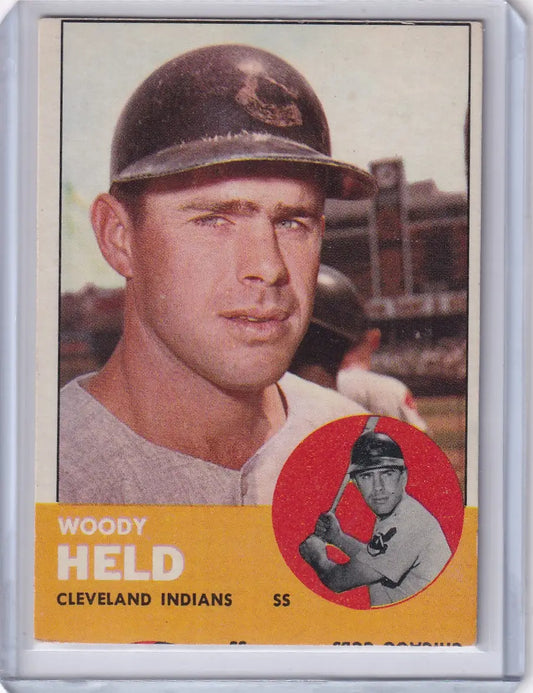 1963 Topps 435 Woodie Held baseball card featuring Cleveland Indians player