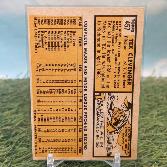 1963 Topps #457 Tex Clevenger NY New York Yankees EX