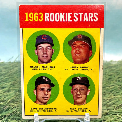 1963 Topps Rookie Stars card featuring Debusschere Matthews Fanok Cullen in excellent condition