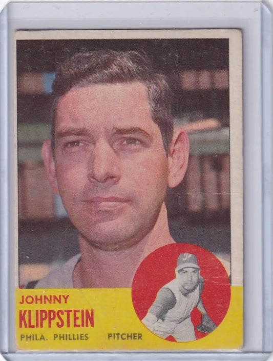 Vintage trading card of Johnny Klippstein, Philadelphia Phillies pitcher from 1963