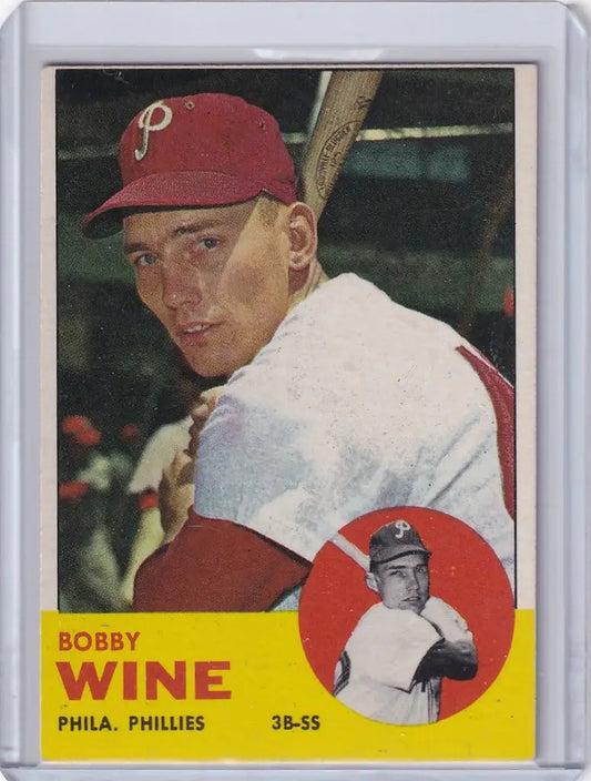 Bobby Wine Philadelphia Phillies 1963 Topps baseball card featuring rookie card design