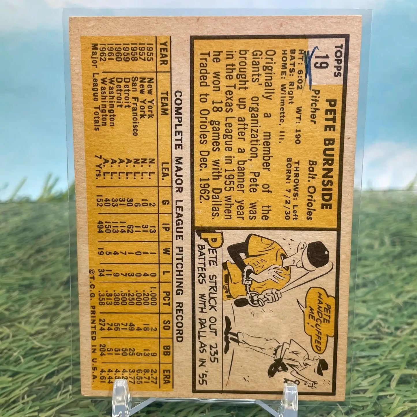1963 Topps Baltimore Orioles Baseball Card #19 Pete Burnside - Baseball Card Single