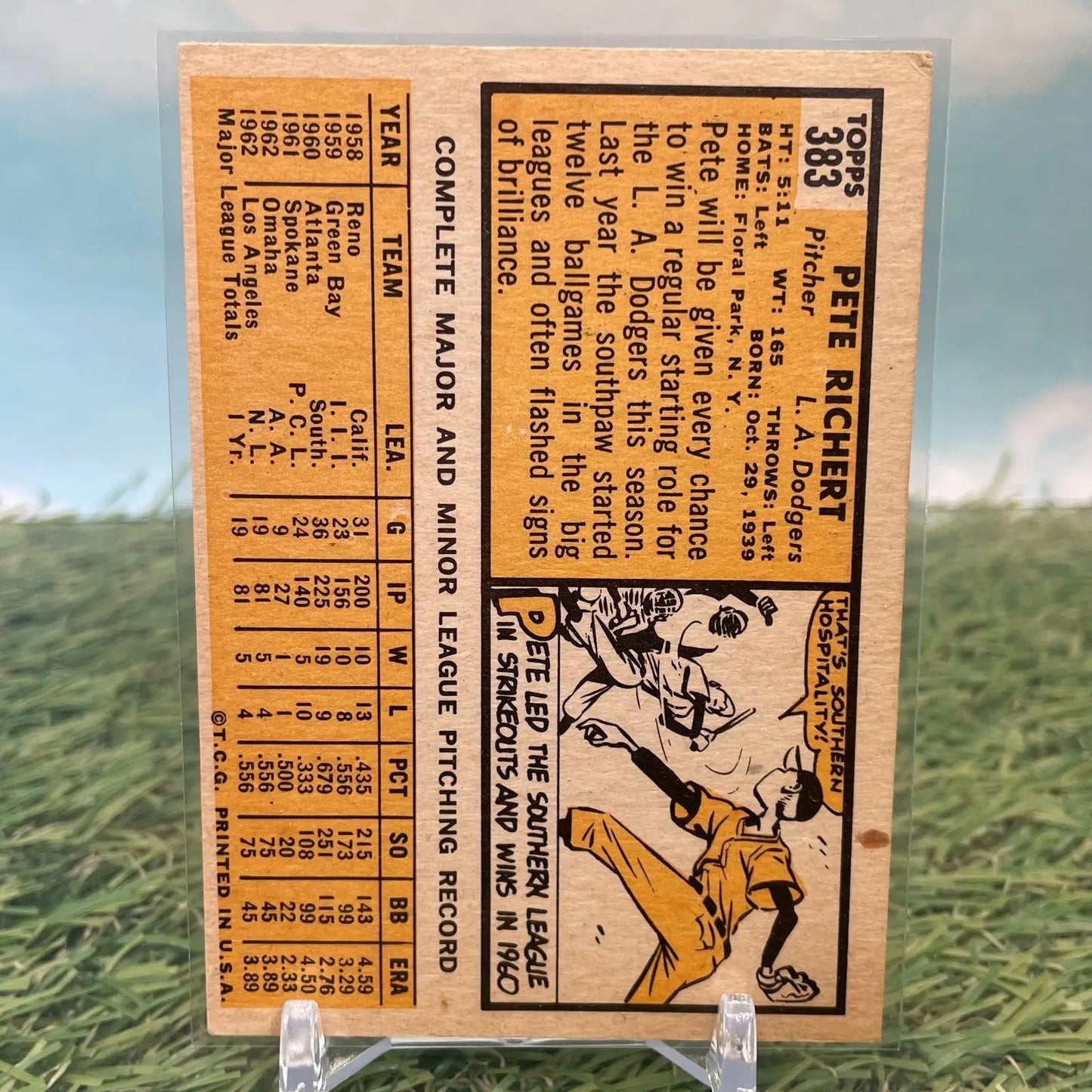 1963 Topps Baseball Card Pete Richert Los Angeles Dodgers #383 EX-MT