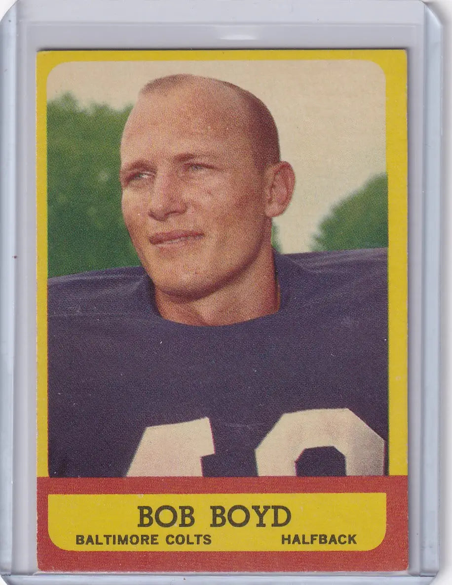 Vintage 1963 Topps Football Bob Boyd RC card featuring Baltimore Colts player in dark jersey