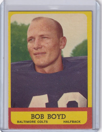 Vintage 1963 Topps Football Bob Boyd RC card featuring Baltimore Colts player in dark jersey