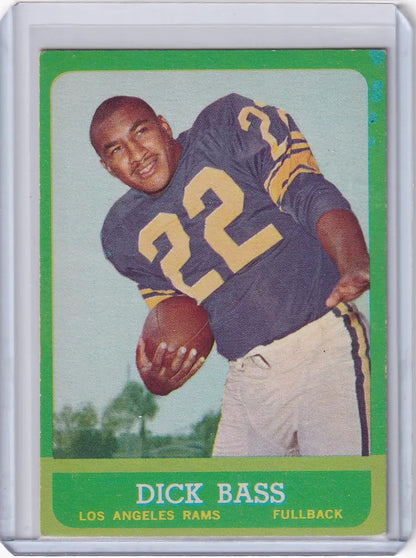 Vintage Topps Football card of Dick Bass in Los Angeles Rams navy jersey 22