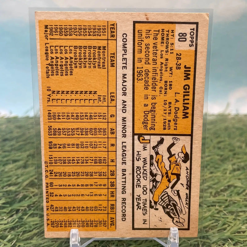 1963 Topps Jim Gilliam Los Angeles Dodgers #80 EX - Baseball Card Single
