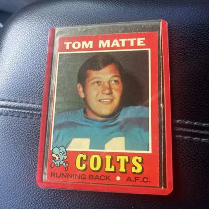 Vintage Tom Matte football trading card from the 1963 Topps collection