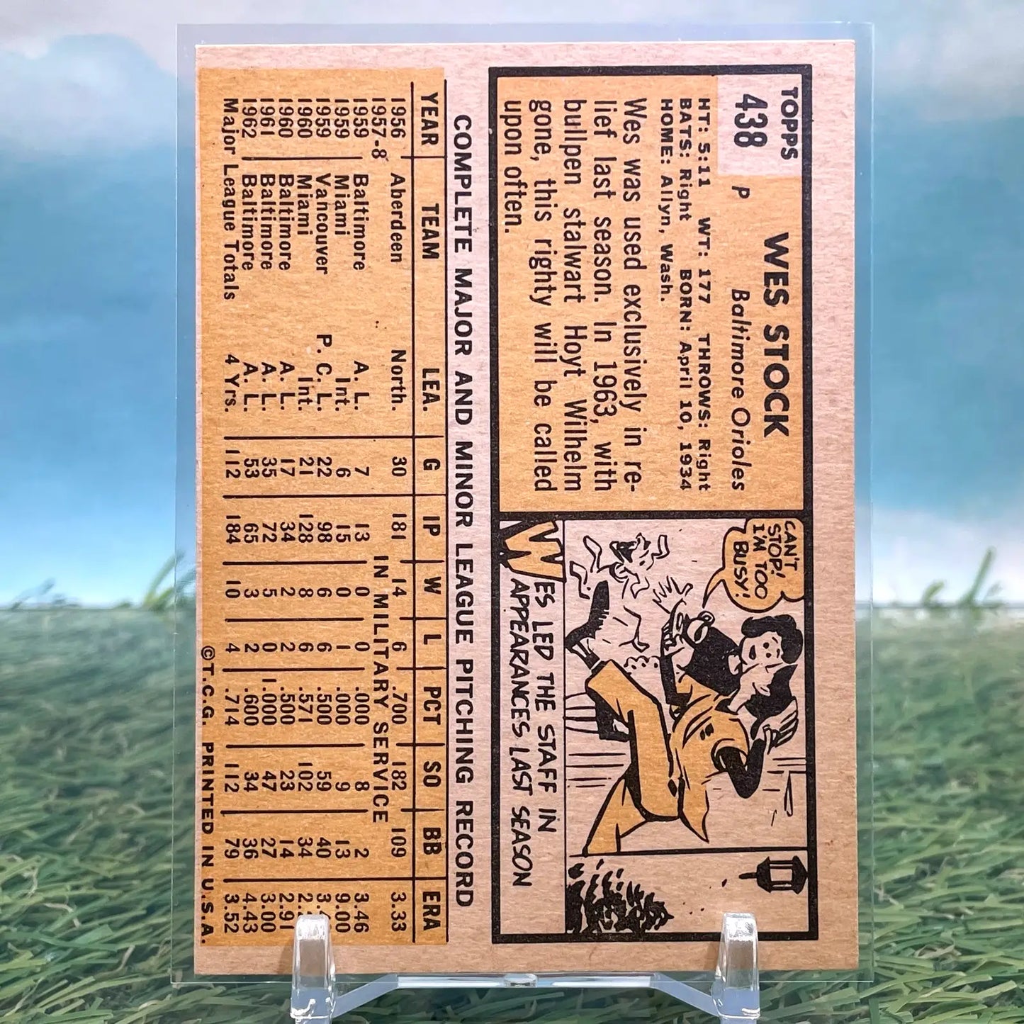 1963 Topps Wes Stock #438 Orioles FREE SHIPPING - Baseball Card Single