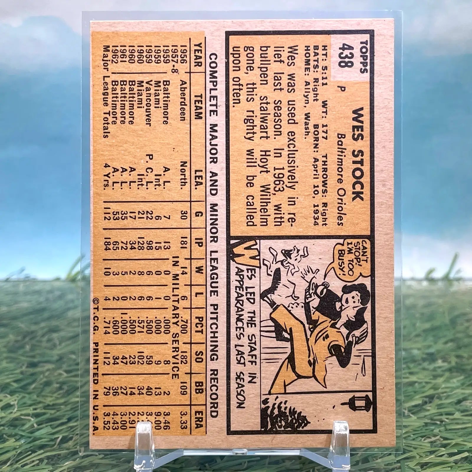 1963 Topps Wes Stock #438 Orioles FREE SHIPPING - Baseball Card Single