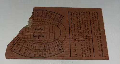 Damaged seating chart for 1964 Baylor Bears vs Texas Longhorns ticket stub Waco TX