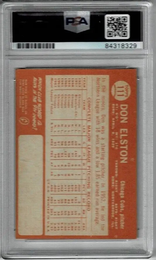 Graded Don Elston PSA DNA Cubs autographed trading card 1964 Topps #111 collectible