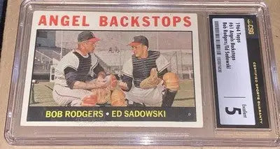 1964 Topps #61 California Angel Backstops Bob Rogers Ed Sadowski CSG 5 EX - Baseball Card Single