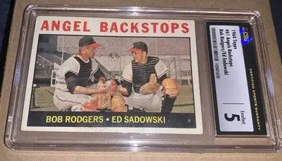 1964 Topps #61 California Angel Backstops Bob Rogers Ed Sadowski CSG 5 EX - Baseball Card Single