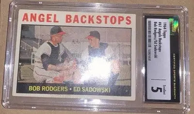 1964 Topps #61 California Angel Backstops Bob Rogers Ed Sadowski CSG 5 EX - Baseball Card Single