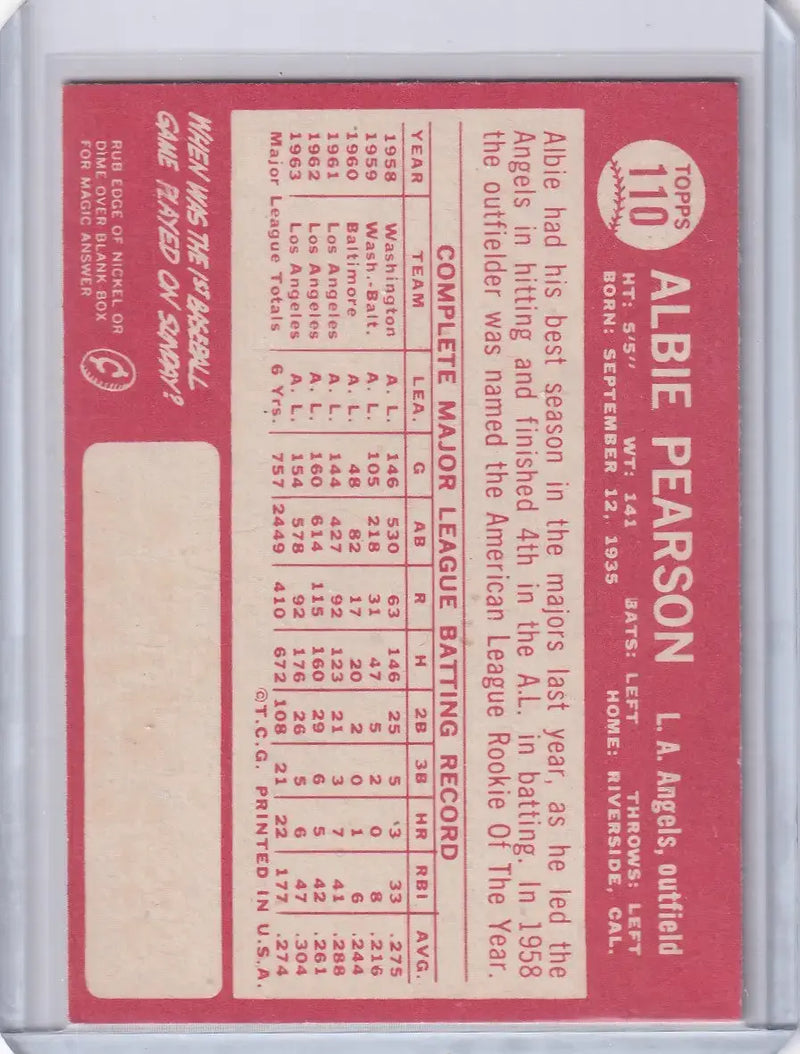 1964 Topps Baseball #110 Albie Pearson - Los Angeles Angels